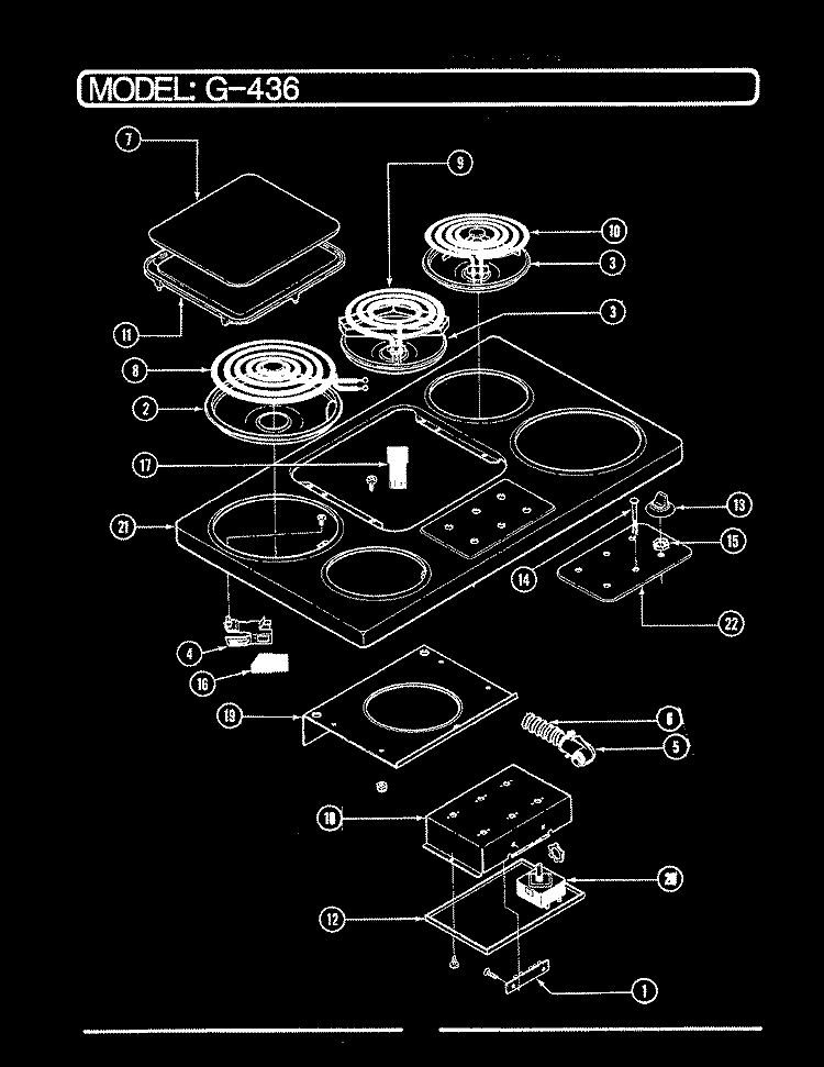 SURFACE UNIT Diagram and Parts List for G-436  Hardwick Cooktop