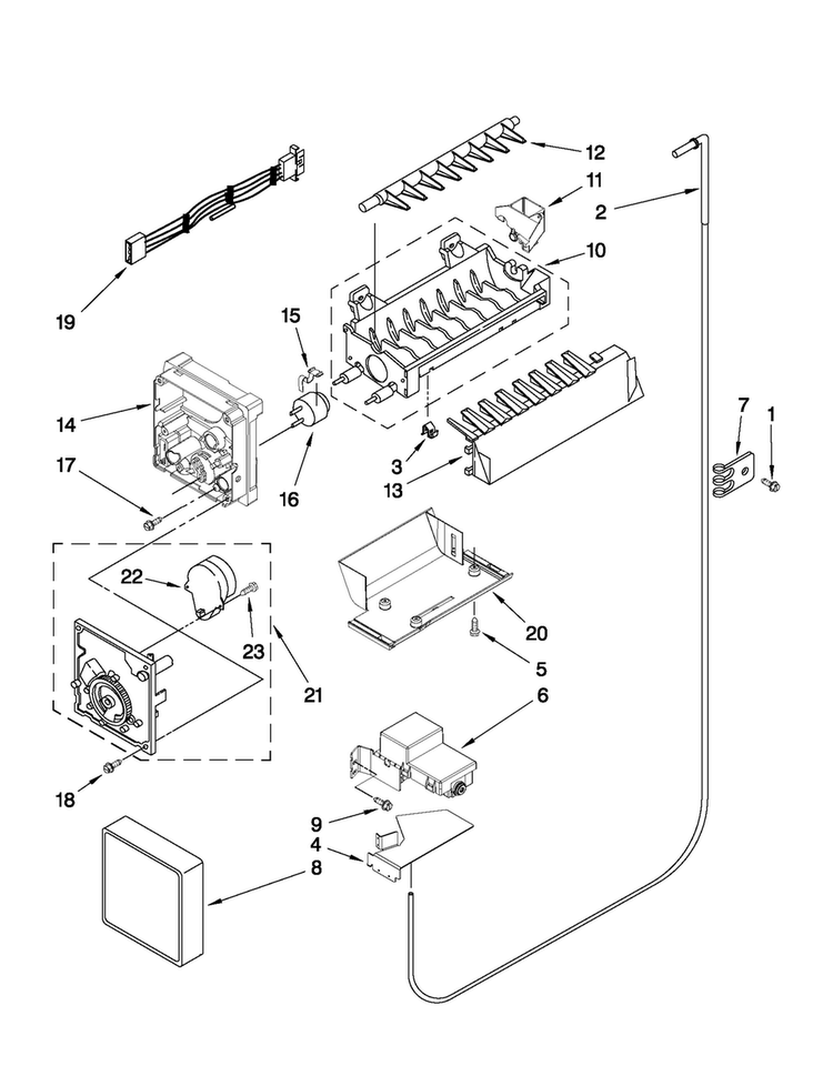 Icemaker Parts Diagram and Parts List for JCD2595WES01  Jenn-Air Refrigerator