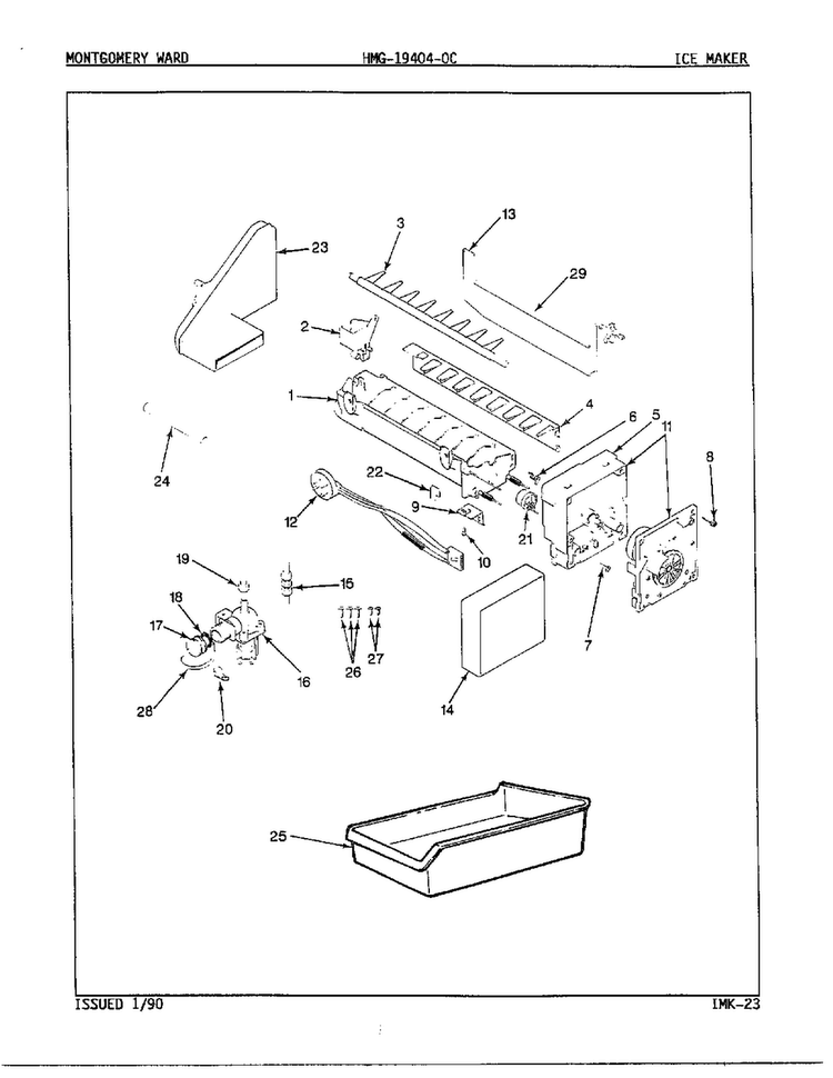 Ice Maker Diagram and Parts List for 19404-OC  Admiral Refrigerator
