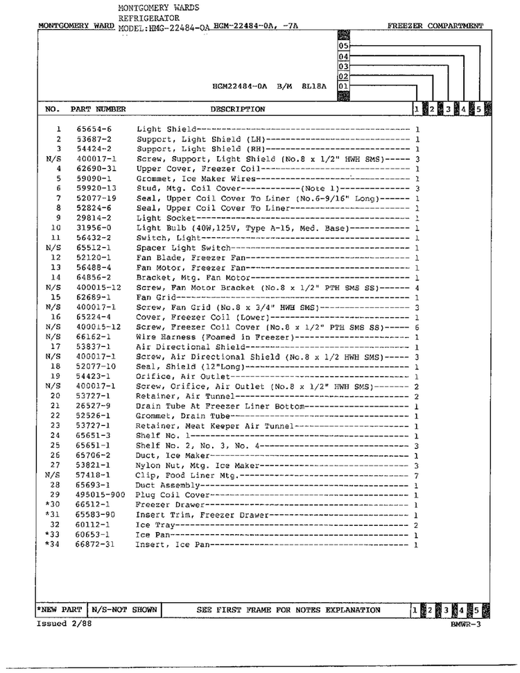 Freezer Compartment Page 2 Diagram and Parts List for 22484-OA  Admiral Refrigerator