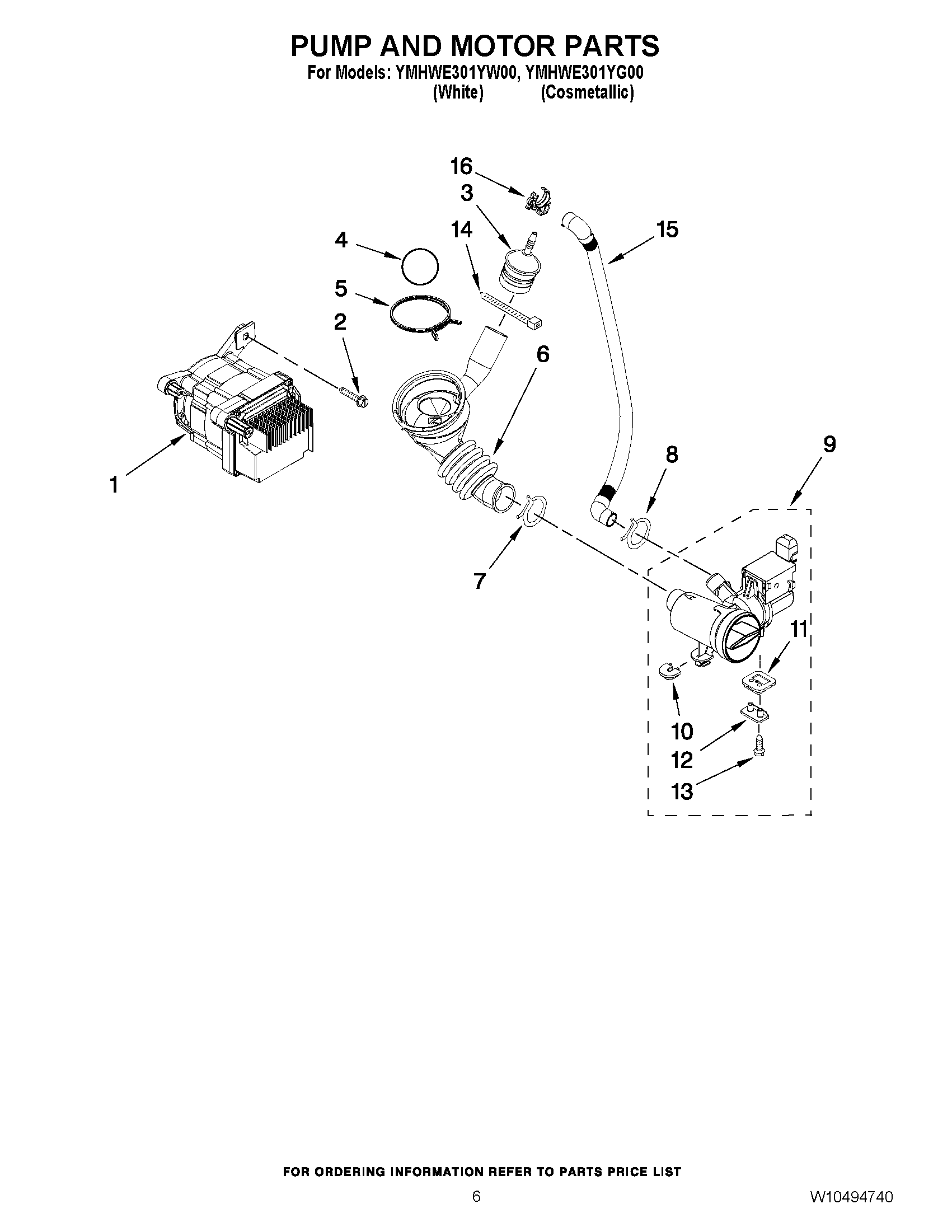 05 - PUMP AND MOTOR PARTS Diagram and Parts List for YMHWE301YG00  Maytag Washer