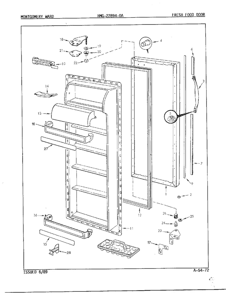 Fresh Food Door Diagram and Parts List for 22894-OA  Admiral Refrigerator