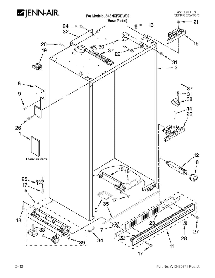 Cabinet Parts Diagram and Parts List for JS48NXFXDW02  Jenn-Air Refrigerator