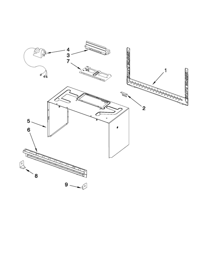 Cabinet And Installation Parts Diagram and Parts List for AMV1150VAW1  Amana Microwave