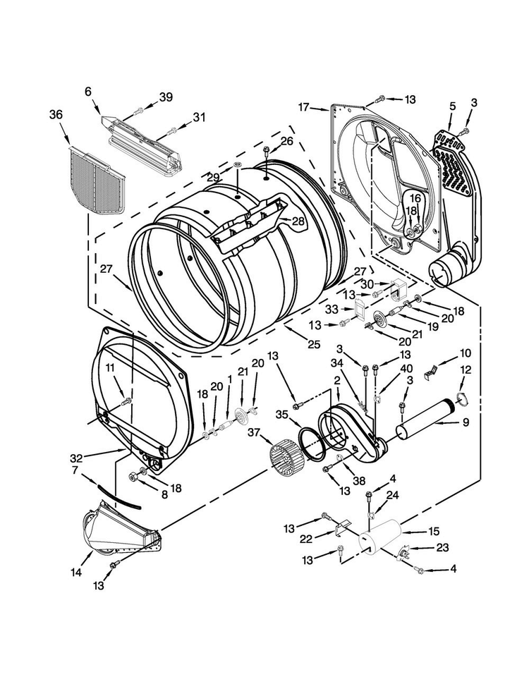 Upper And Lower Bulkhead Parts Diagram and Parts List for MLG27PNBGW1  Maytag Dryer
