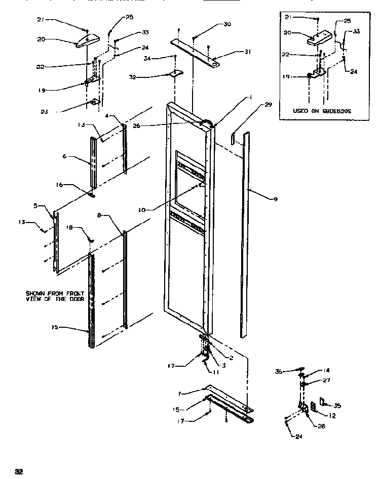 Door/hinge/trim Freezer Diagram and Parts List for SRD520SW-P1186301WW  Amana Refrigerator