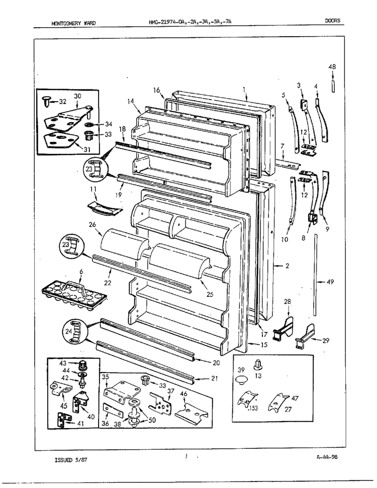 Doors Diagram and Parts List for 21974A  Admiral Refrigerator