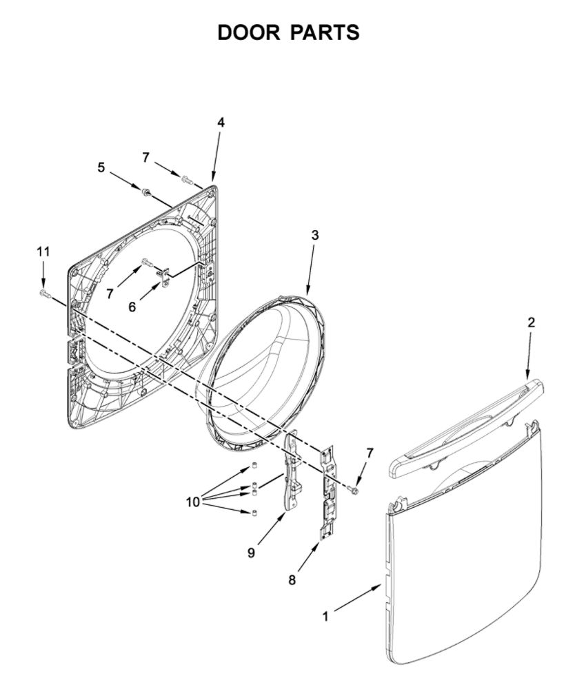 Door Parts Diagram and Parts List for 8TMHW6630HW0  Maytag Washer