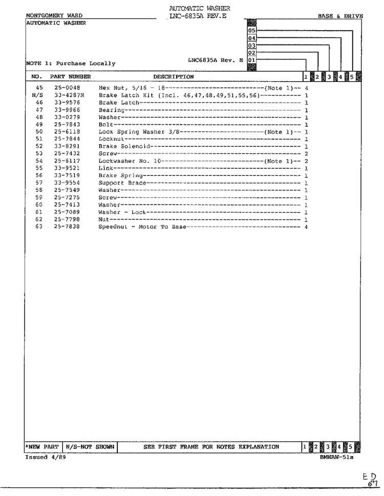 Base And Drive Page 3 Diagram and Parts List for 6835A REV E Norge Washer