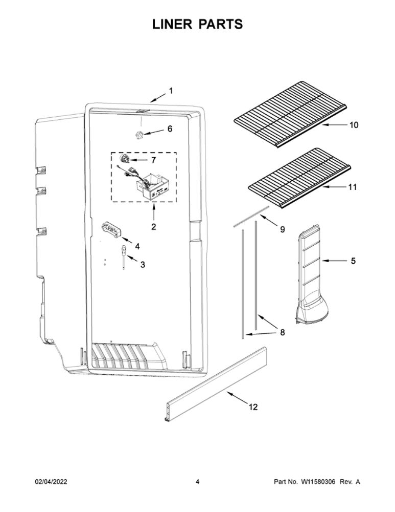 Liner Parts Diagram and Parts List for AZF33X20DW06  Amana Freezer