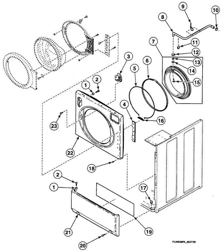 Front Assy Diagram and Parts List for SWFX71QN3050  Speed Queen Washer