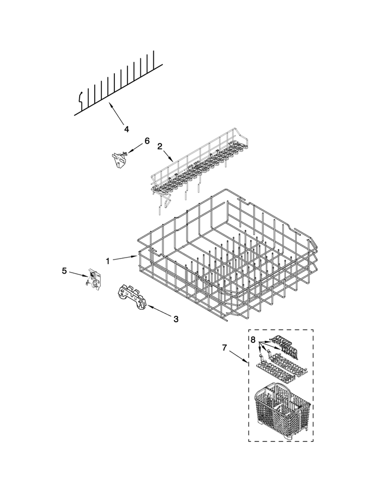 Lower Rack Parts Diagram and Parts List for MDB7709AWQ0  Maytag Dishwasher