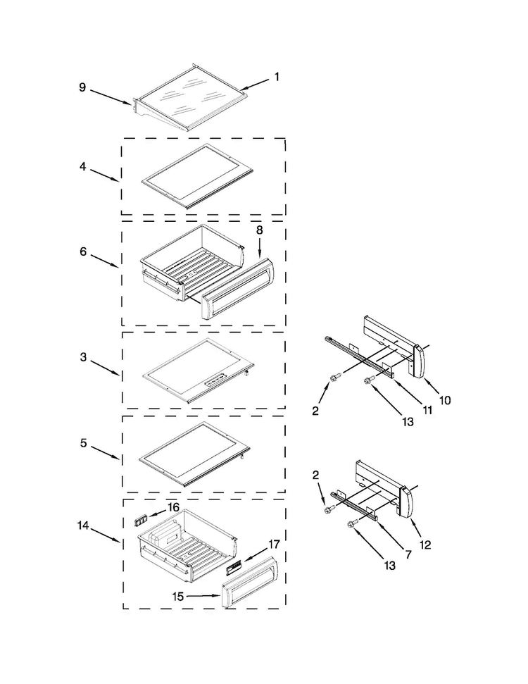 Refrigerator Shelf Parts Diagram and Parts List for JS48NXFXDW04  Jenn-Air Refrigerator