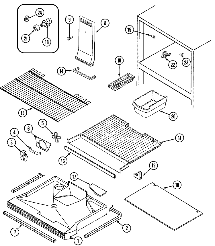 FREEZER COMPARTMENT Diagram and Parts List for GT17A83A  Admiral Refrigerator