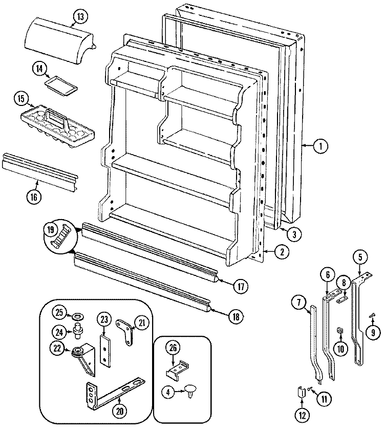FRESH FOOD DOOR Diagram and Parts List for GT17A83A  Admiral Refrigerator