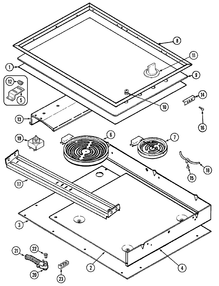TOP ASSEMBLY Diagram and Parts List for A8670PB  Admiral Cooktop
