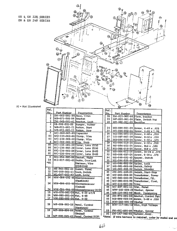 BASE & CONTROLLER (EW, EN 228) Diagram and Parts List for EW229  Hardwick Microwave