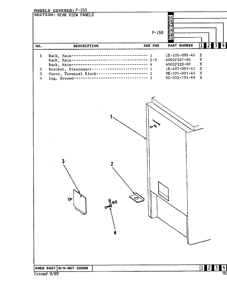 REAR VIEW Diagram and Parts List for F-150  Hardwick Range
