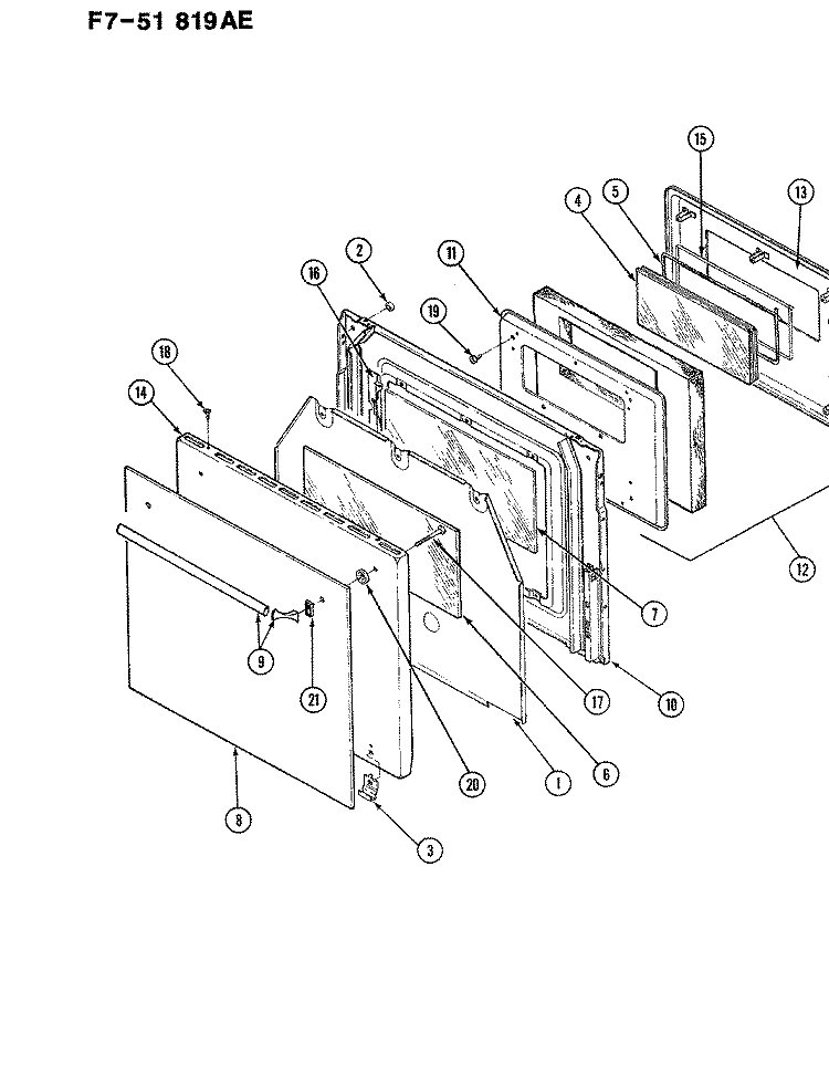 DOOR ASSEMBLY Diagram and Parts List for EPF7-51819AE  Hardwick Range