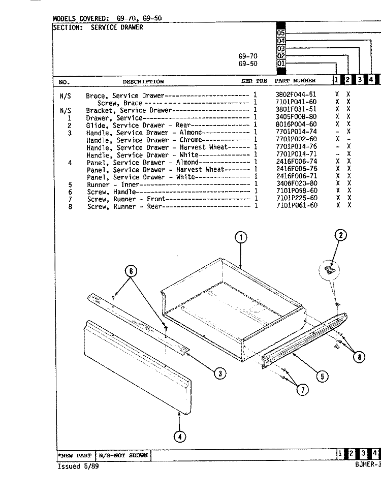 SERVICE DRAWER Diagram and Parts List for EG971A579  Hardwick Range