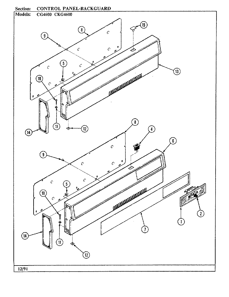 CONTROL PANEL Diagram and Parts List for CG4622MW539RG  Hardwick Range