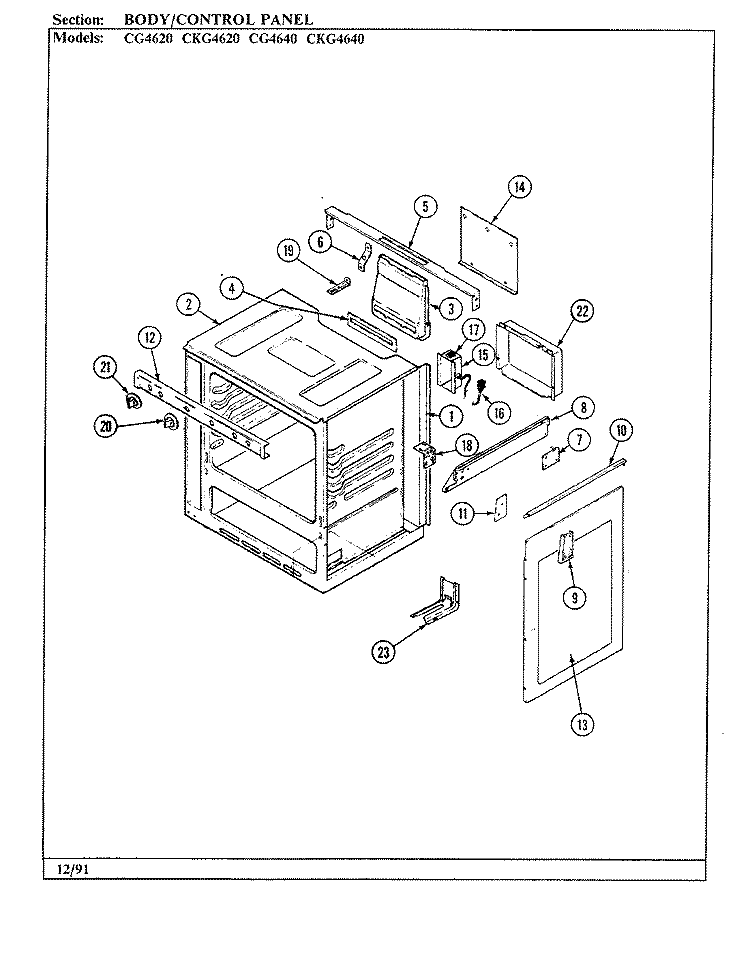 BODY Diagram and Parts List for CG4622MW539RG  Hardwick Range