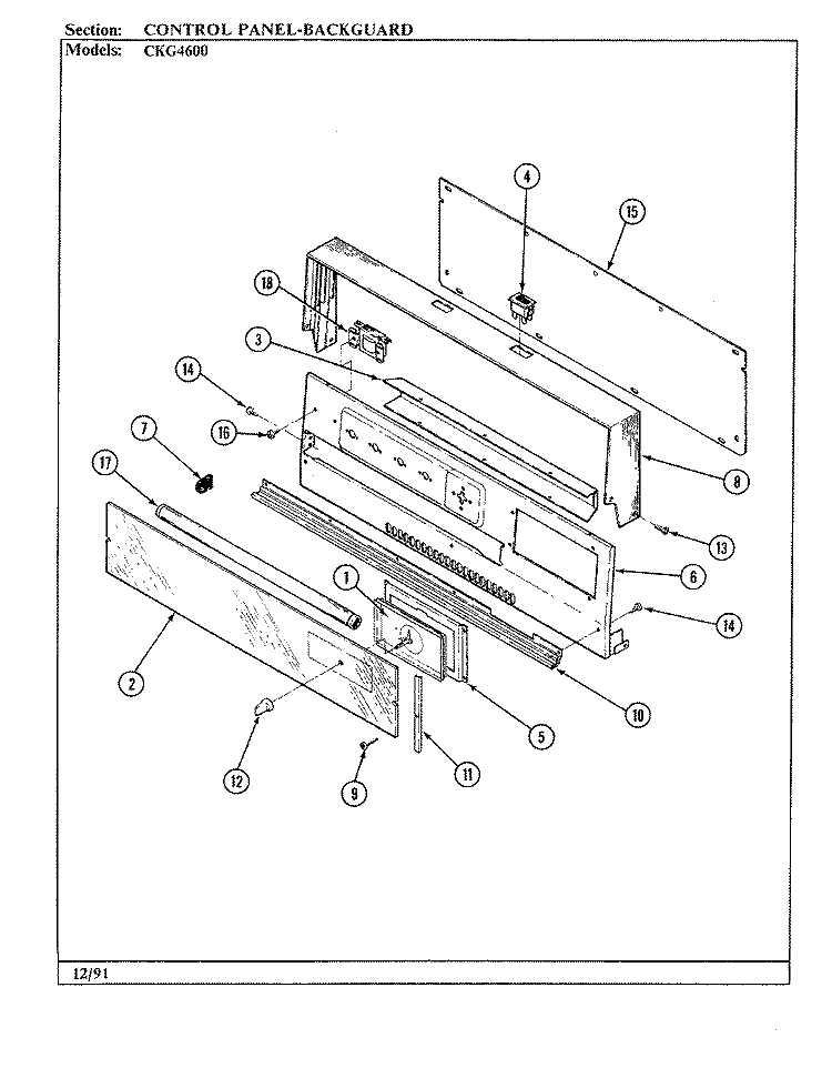CONTROL PANEL Diagram and Parts List for CG4642MA639RG  Hardwick Range