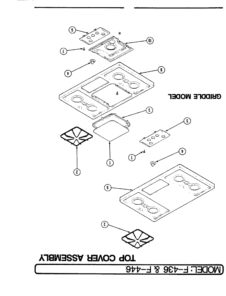 TOP ASSEMBLY Diagram and Parts List for F-446  Hardwick Cooktop