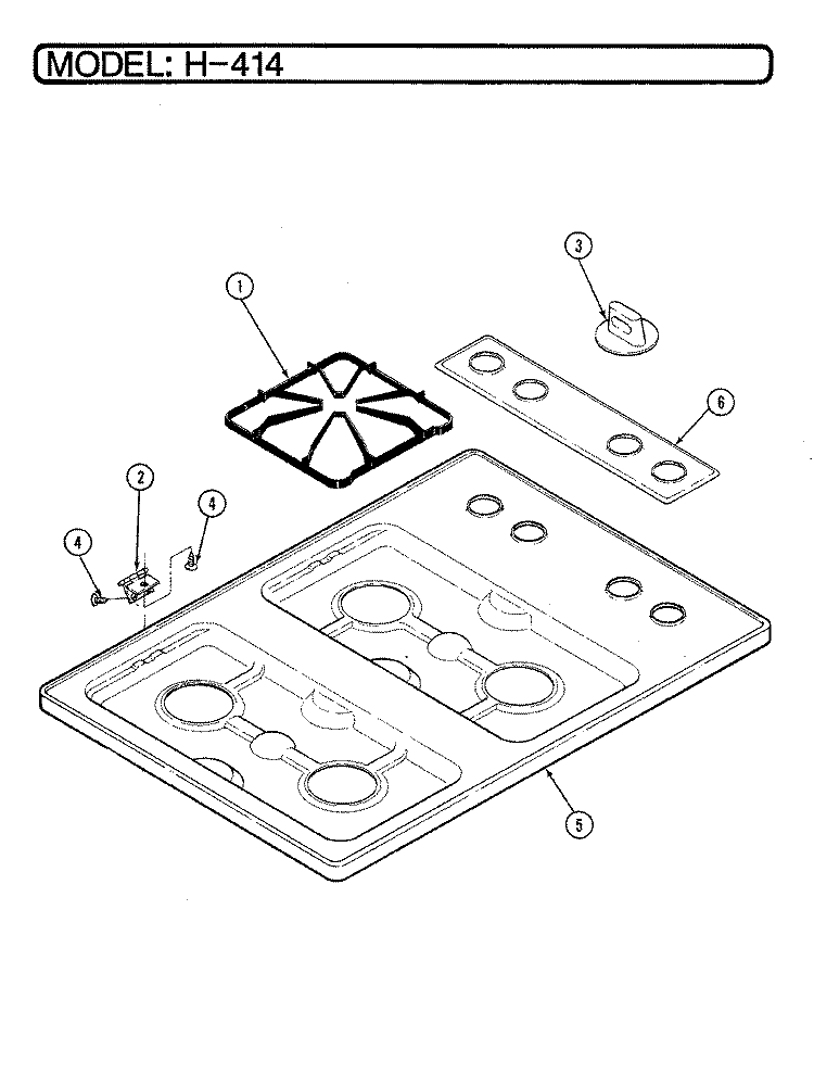 TOP ASSEMBLY Diagram and Parts List for H-414  Hardwick Cooktop