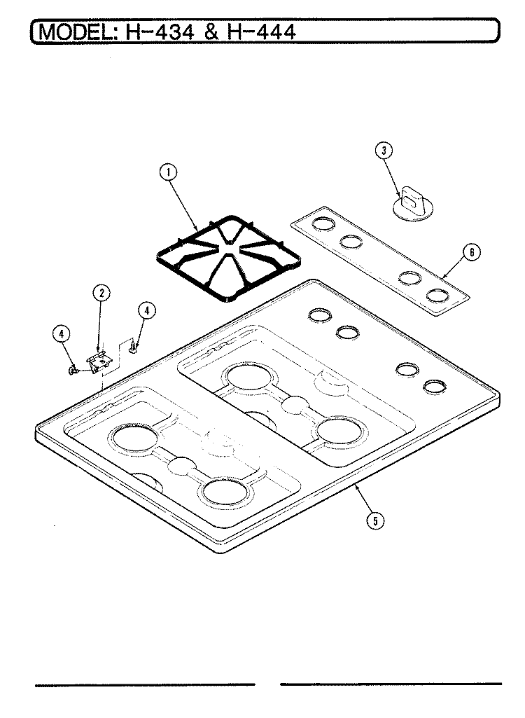 TOP ASSEMBLY Diagram and Parts List for CH4-44W9  Hardwick Cooktop