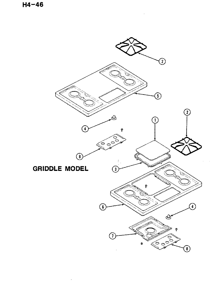 TOP ASSEMBLY Diagram and Parts List for H-446  Hardwick Cooktop