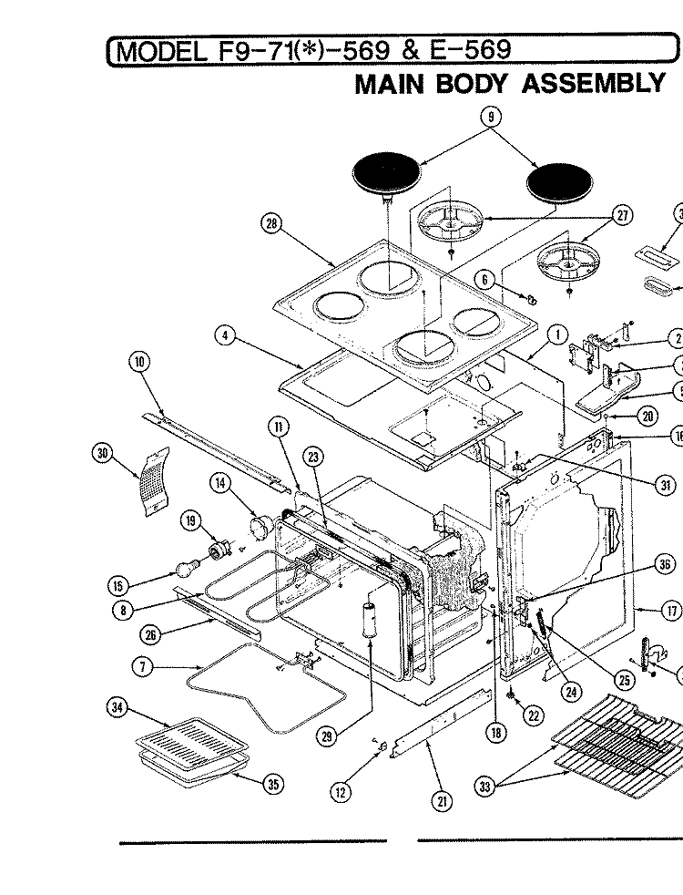 BODY Diagram and Parts List for EPF9-71W579A  Hardwick Range