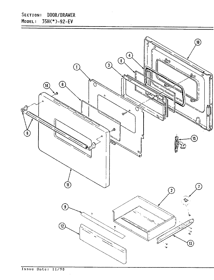 DOOR PARTS Diagram and Parts List for 35HN-92KW-EV  Magic Chef Range
