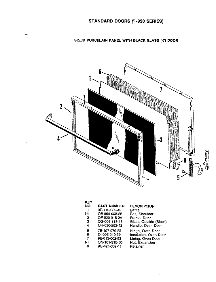 DOOR ( - 7 MODEL) Diagram and Parts List for PD-950  Hardwick Range