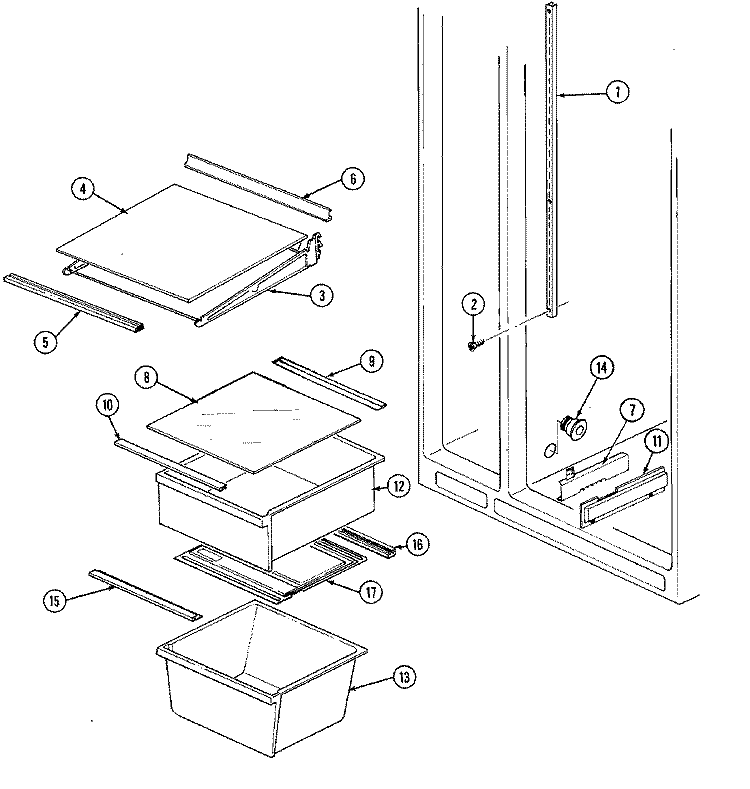 SHELVES & ACCESSORIES Diagram and Parts List for NS208NA  Magic Chef Refrigerator