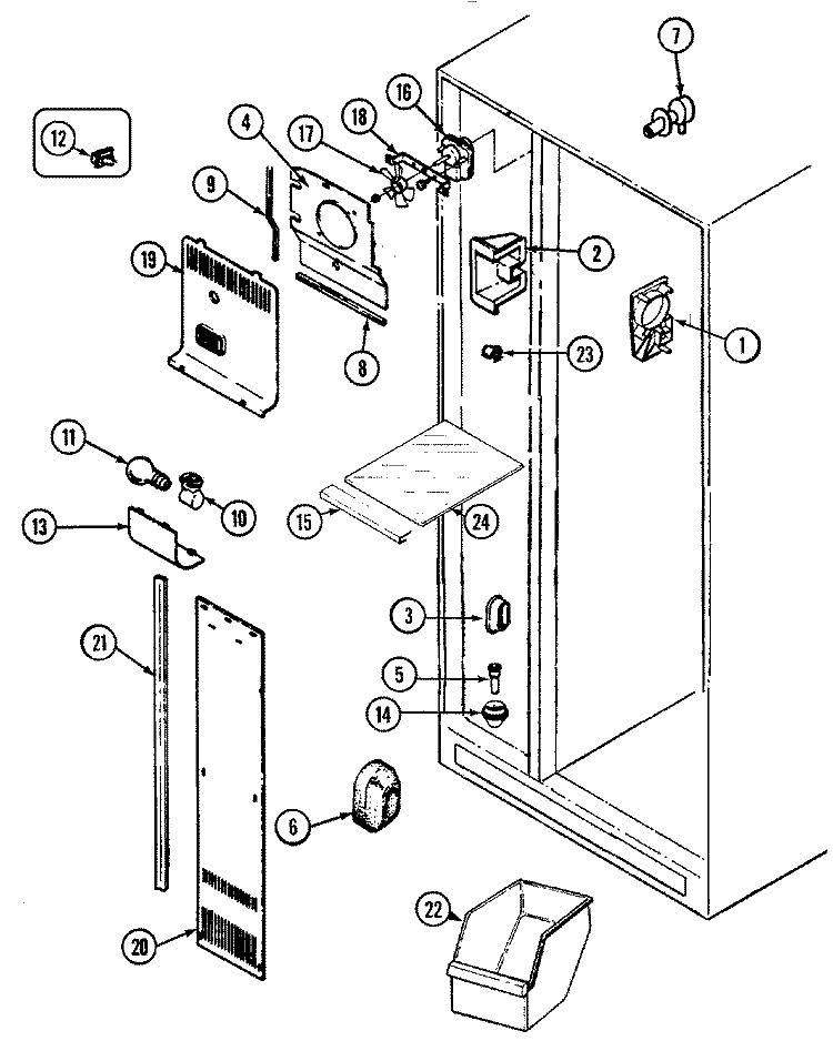 FREEZER COMPARTMENT Diagram and Parts List for NS208NA  Magic Chef Refrigerator