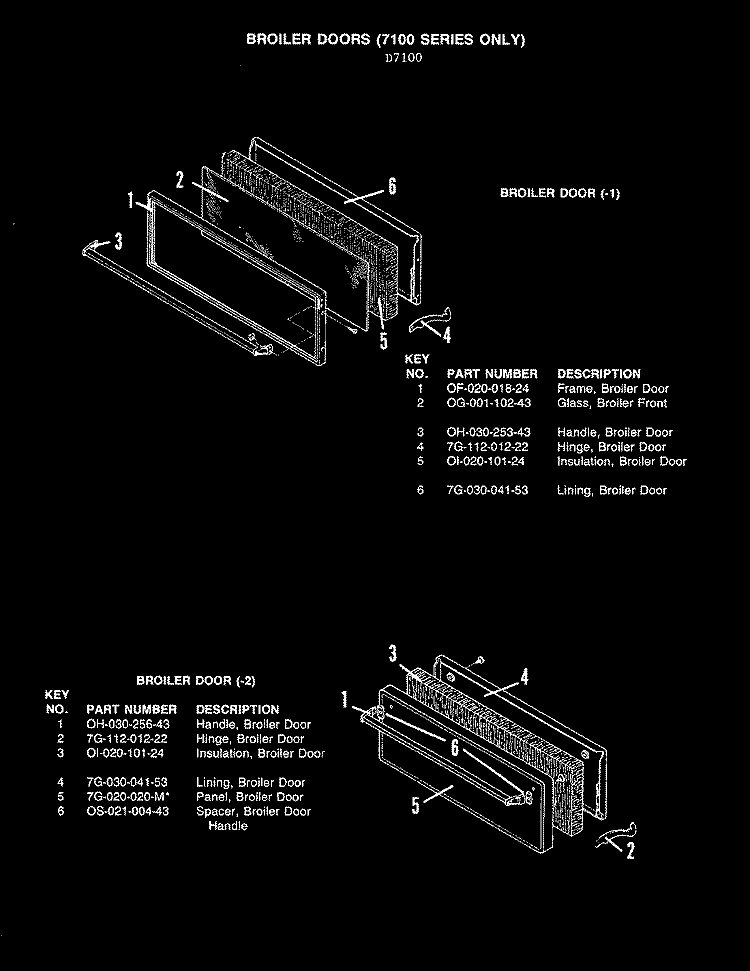 BROILER DOOR ( - 1 MODEL) Diagram and Parts List for CKD7121810AC  Hardwick Wall Oven