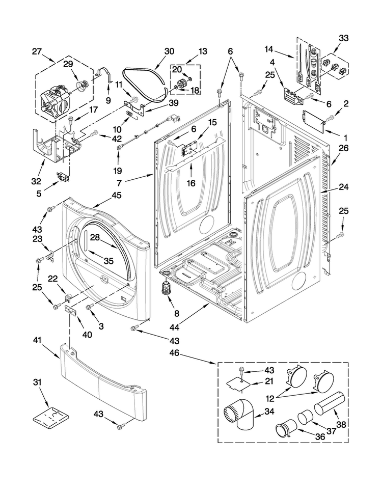 Cabinet Parts Diagram and Parts List for MEDE200XW0  Maytag Dryer