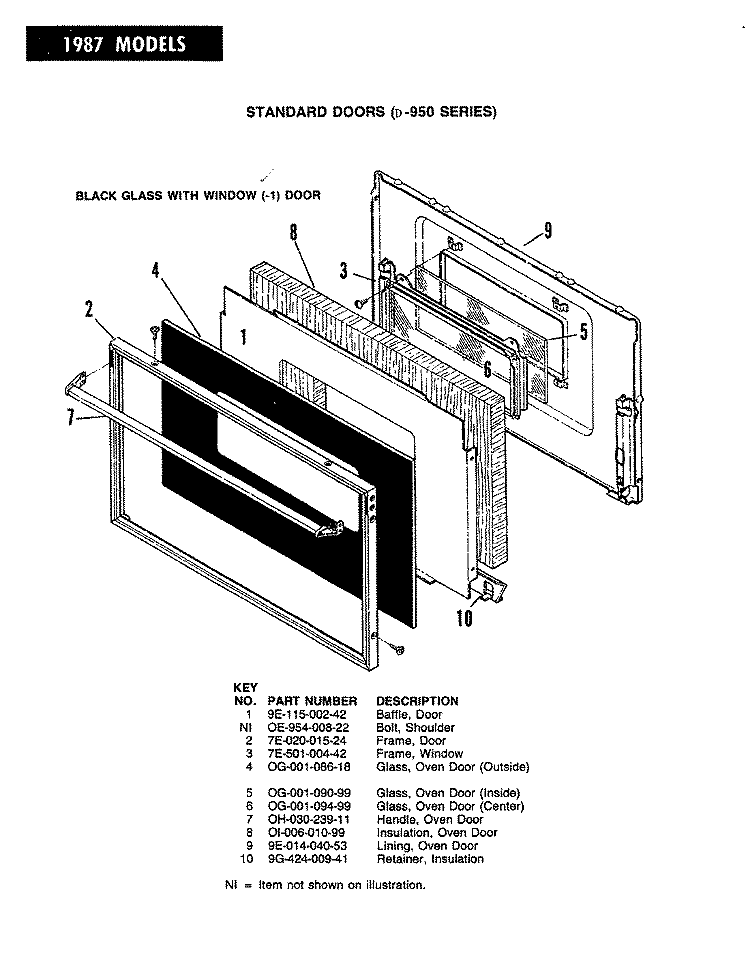 DOOR ( - 1 MODELS) Diagram and Parts List for EKD9-51W439  Hardwick Range
