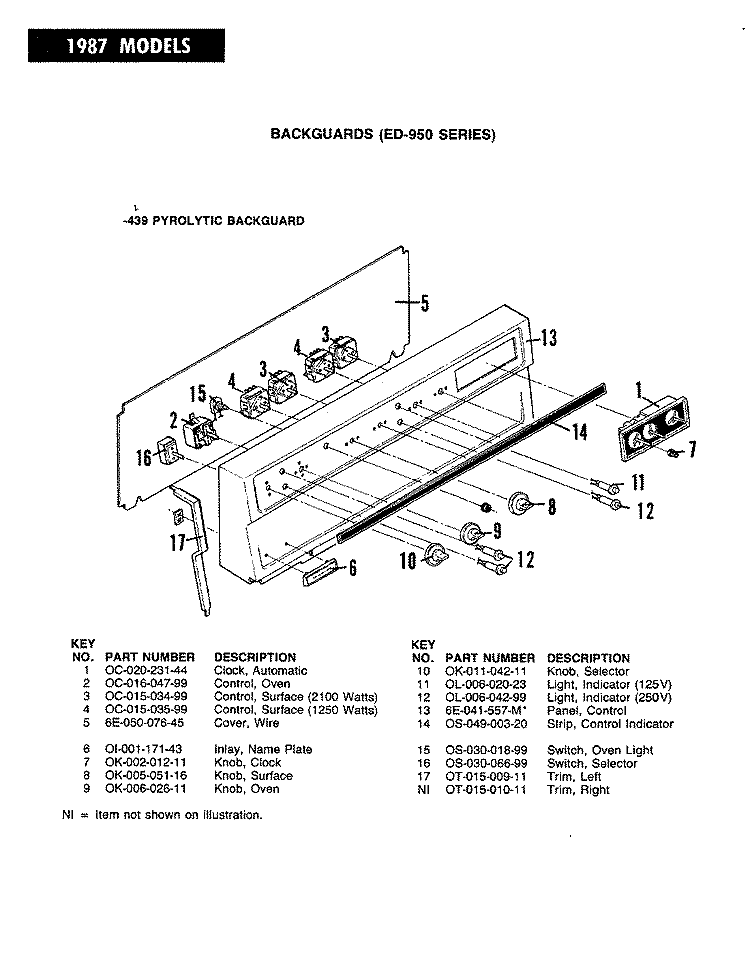 CONTROL PANEL ( - 439 MODELS) Diagram and Parts List for ED9-56A439  Hardwick Range
