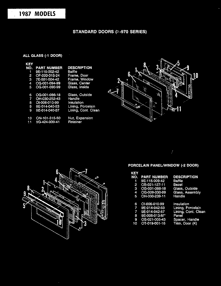 DOOR ( - 1 MODELS) Diagram and Parts List for ED9-71W539R  Hardwick Range