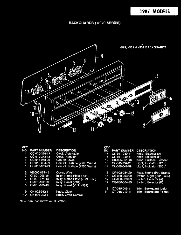 CONTROL PANEL ( - 539 MODELS) Diagram and Parts List for ED9-71W539R  Hardwick Range