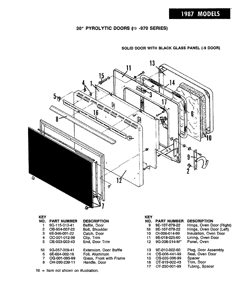 DOOR ( - 9 MODELS) Diagram and Parts List for ED9-71W539R  Hardwick Range