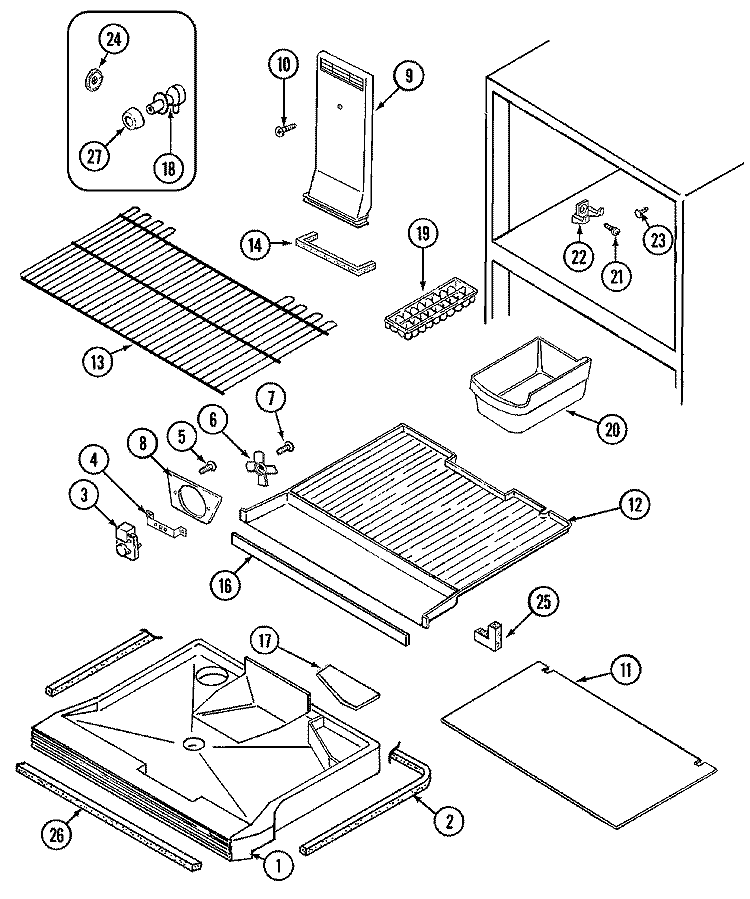 FREEZER COMPARTMENT Diagram and Parts List for GT17A6XA  Admiral Refrigerator
