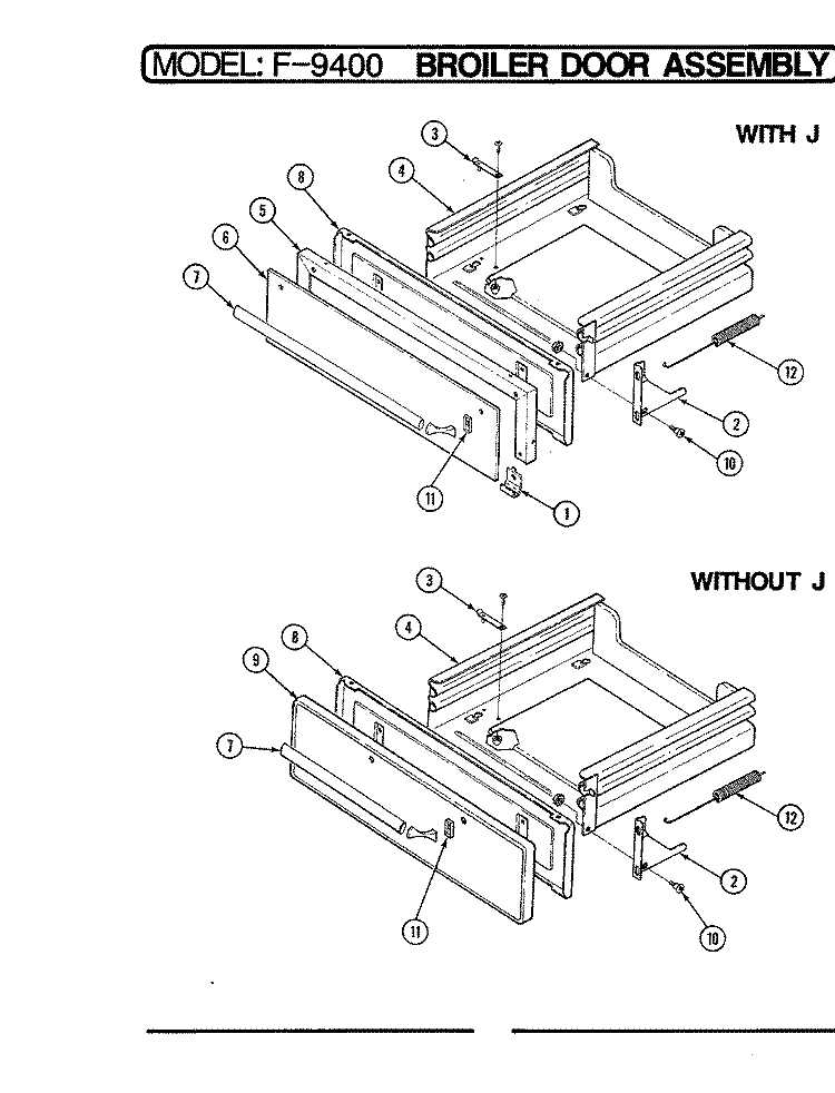BROILER DRAWER (W / J) Diagram and Parts List for CF9421A9  Hardwick Range
