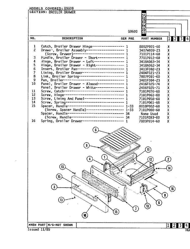 DRAWER Diagram and Parts List for CG9616W79R  Hardwick Range