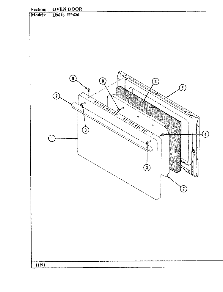 DOOR Diagram and Parts List for CH9626W79R  Hardwick Range