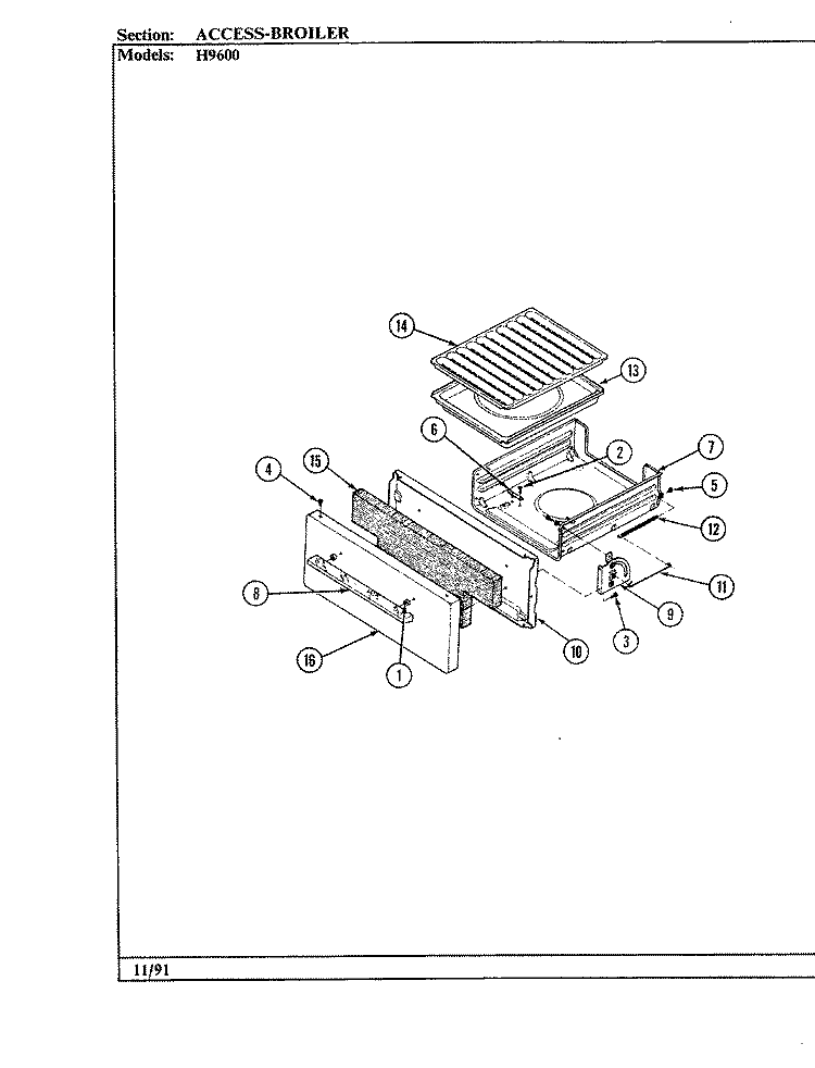 DRAWER Diagram and Parts List for CH9626A79R  Hardwick Range