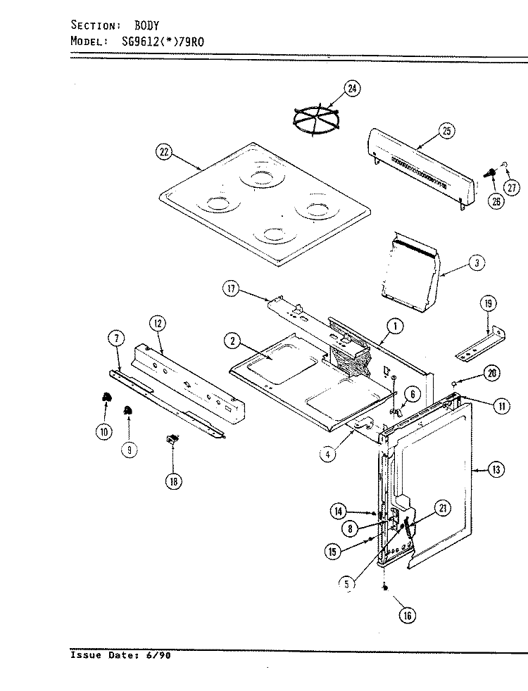 BODY Diagram and Parts List for SG9612W79RO  Hardwick Range