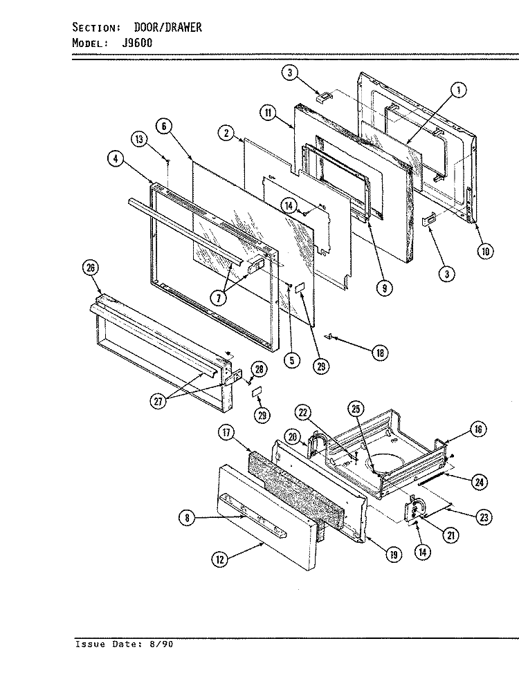DOOR / DRAWER Diagram and Parts List for CKJ9641A580RW  Hardwick Range